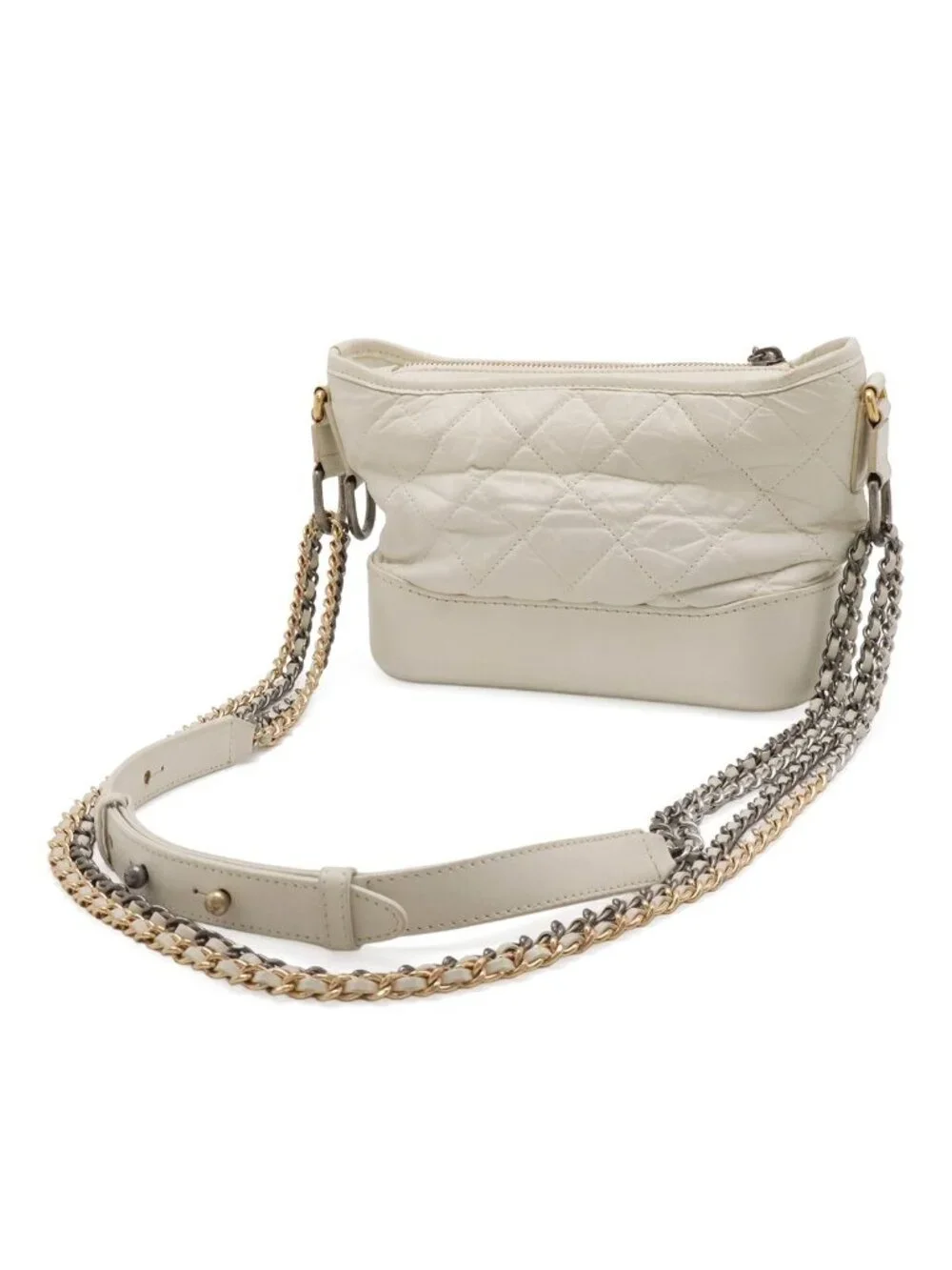 Chanel Gabriel de Small Hobo Chain Shoulder Bag Ivory Gold Silver